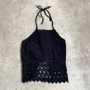 American eagle halter neck tie back crochet trim top